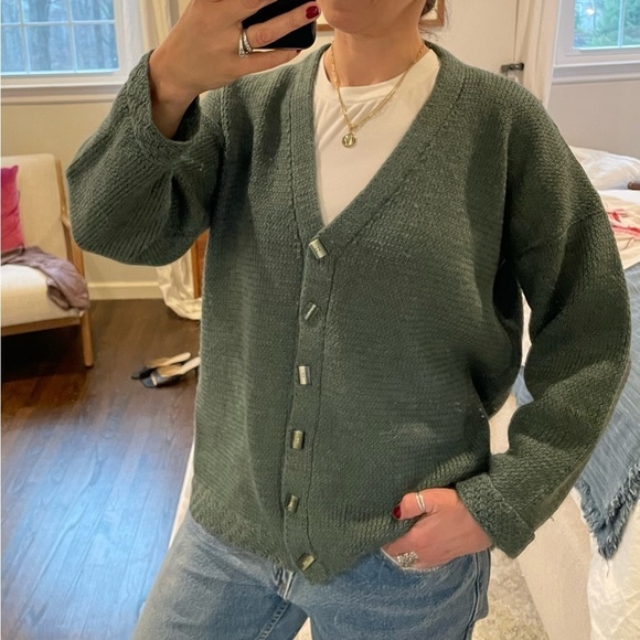 Hand Knit Wool Cardigan Sage Green - Picture 3 of 9